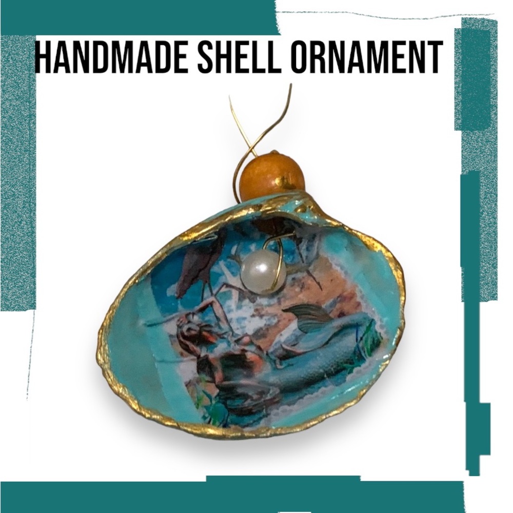 Decoupage hanging decoration or ornament seashell